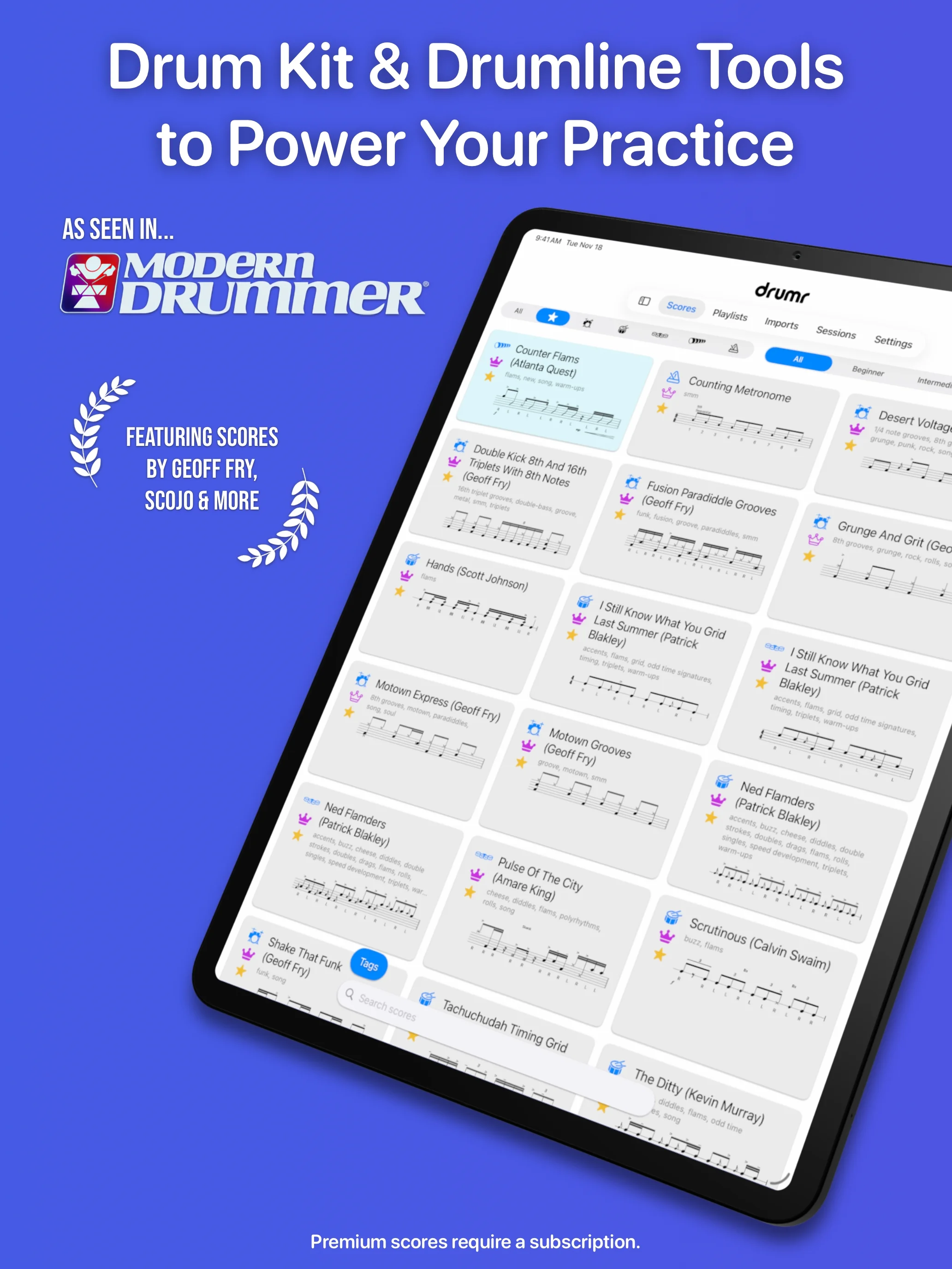 Drumr on iPad - Full screen player